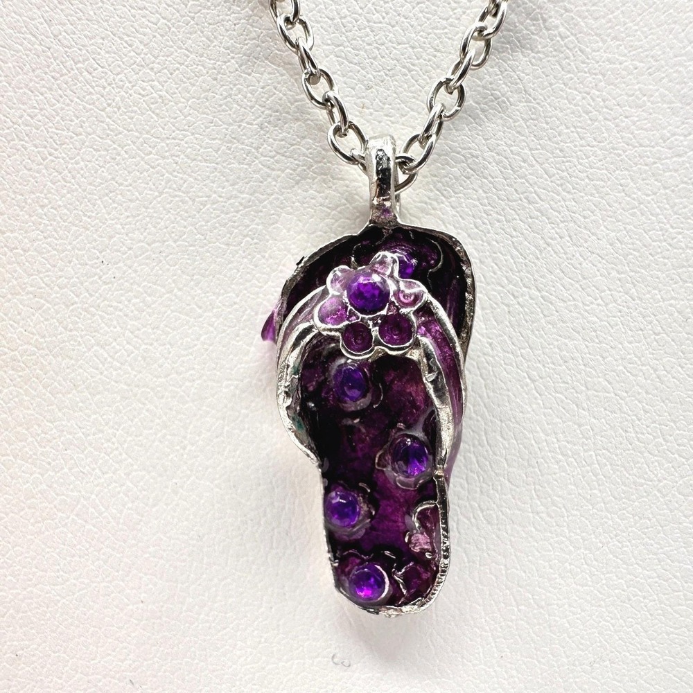 Vintage 80s Summer Beach Vibe Silver-Tone Flop & Purple Stones Necklace jewelry